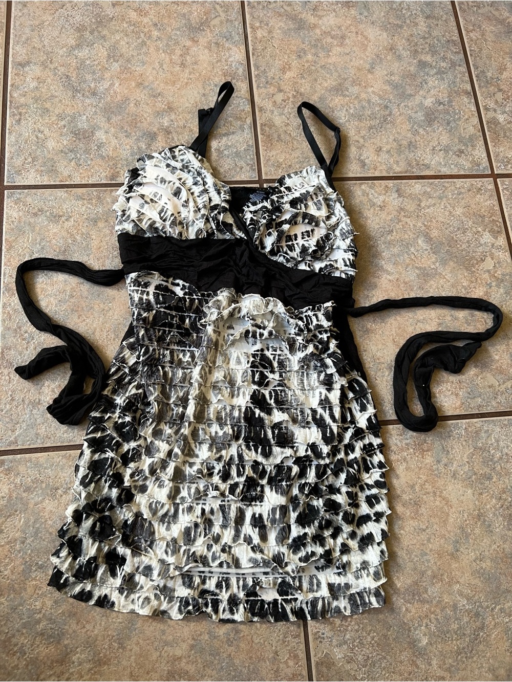 Y2K 2000 Apostrophe Black Cami Dress with Ruffle Details